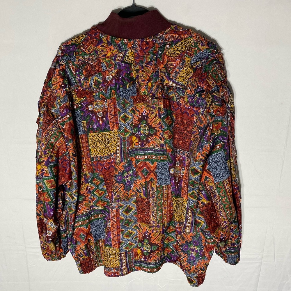 Vintage 90s Handmade All Over Multi Print Zip Front Bomber Jacket XL Streetwear - Picture 2 of 16